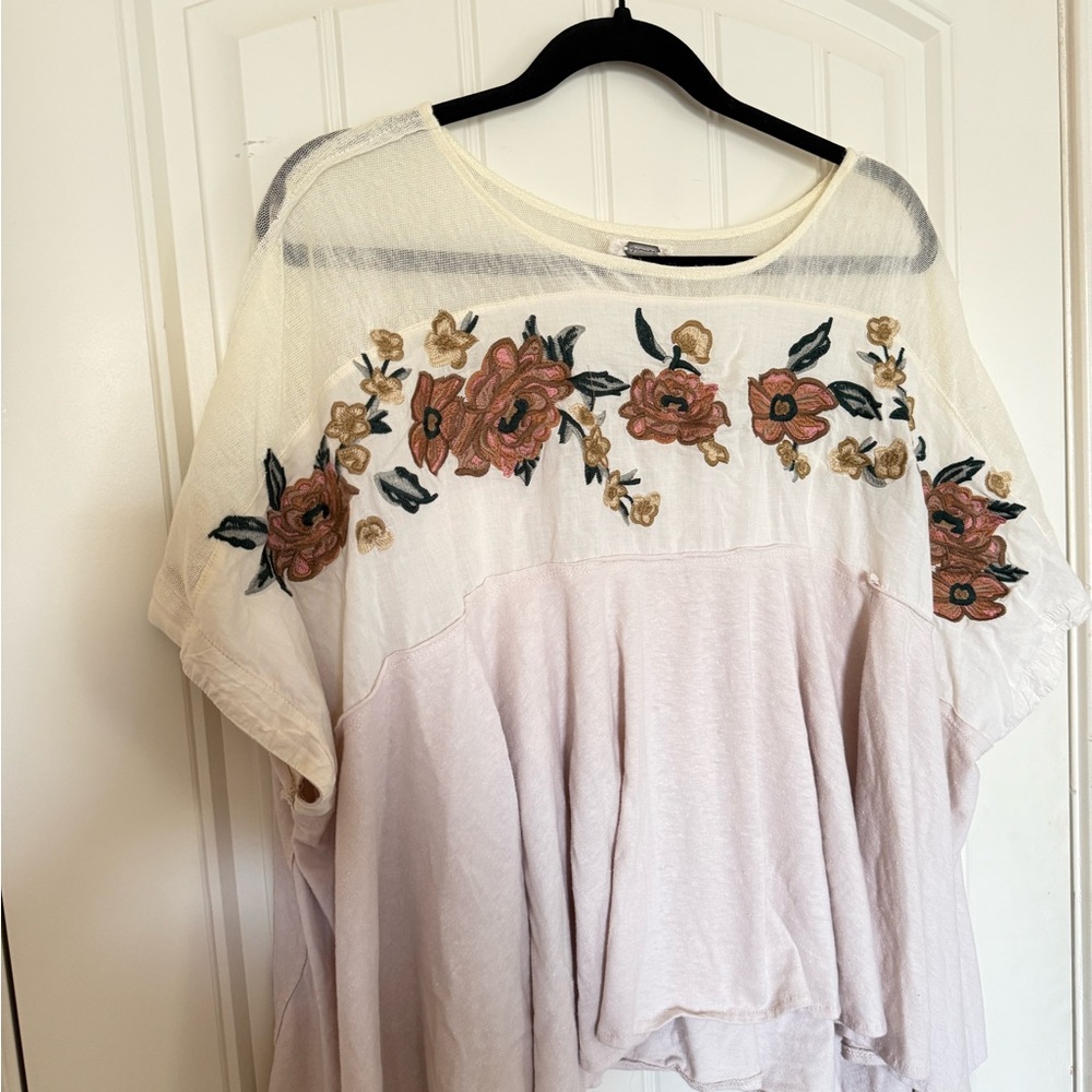 Floral Embroidered Women's Top - Cream and Pink